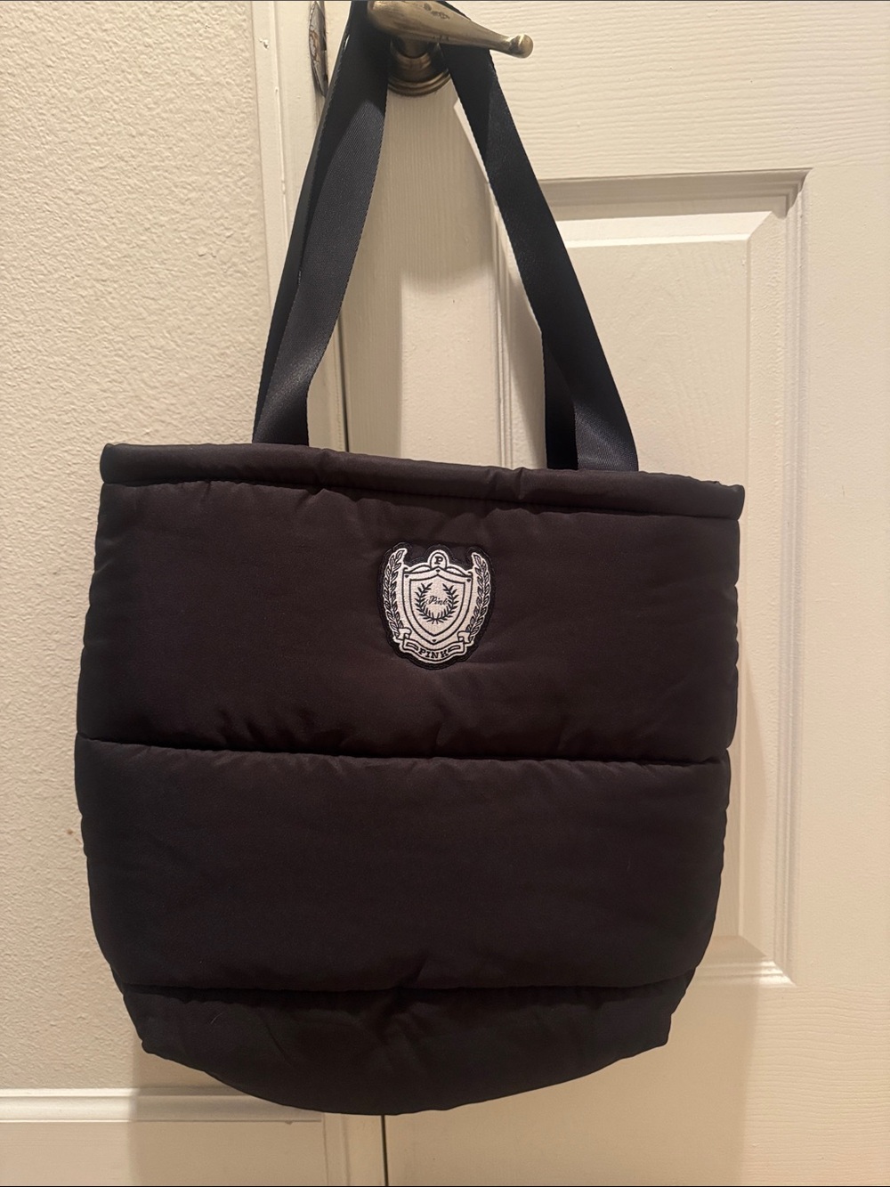 PINK Victoria's Secret Black Quilted Crest Puffer Tote